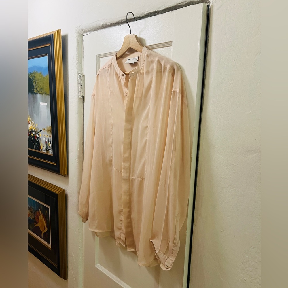 ASOS Sheer Cream Peach Long Sleeve Button Up Dress Shirt